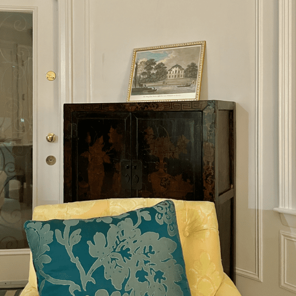 Bedroom vignette Chinoiserie cabinet