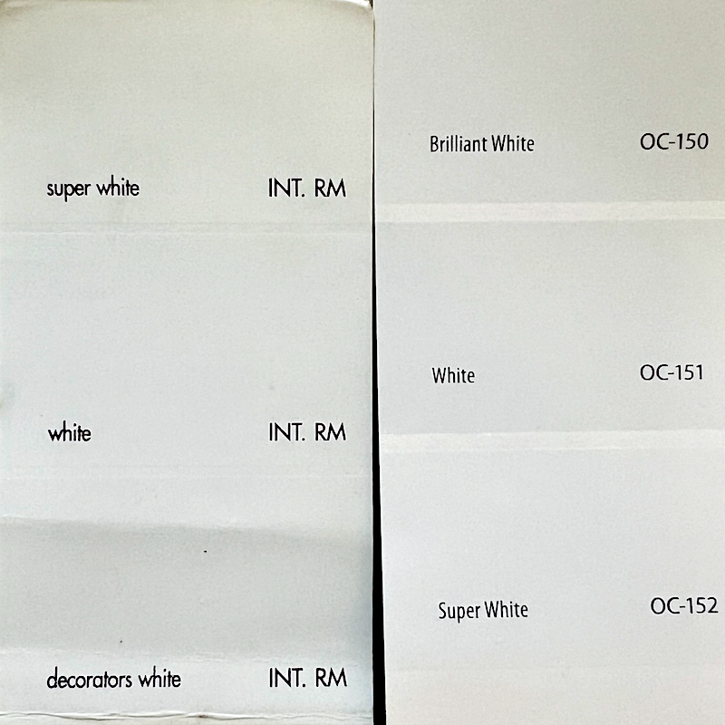 Benjamin Moore White paint colors including oc-151 comparison with old and new fan deck. The colors have changed! 