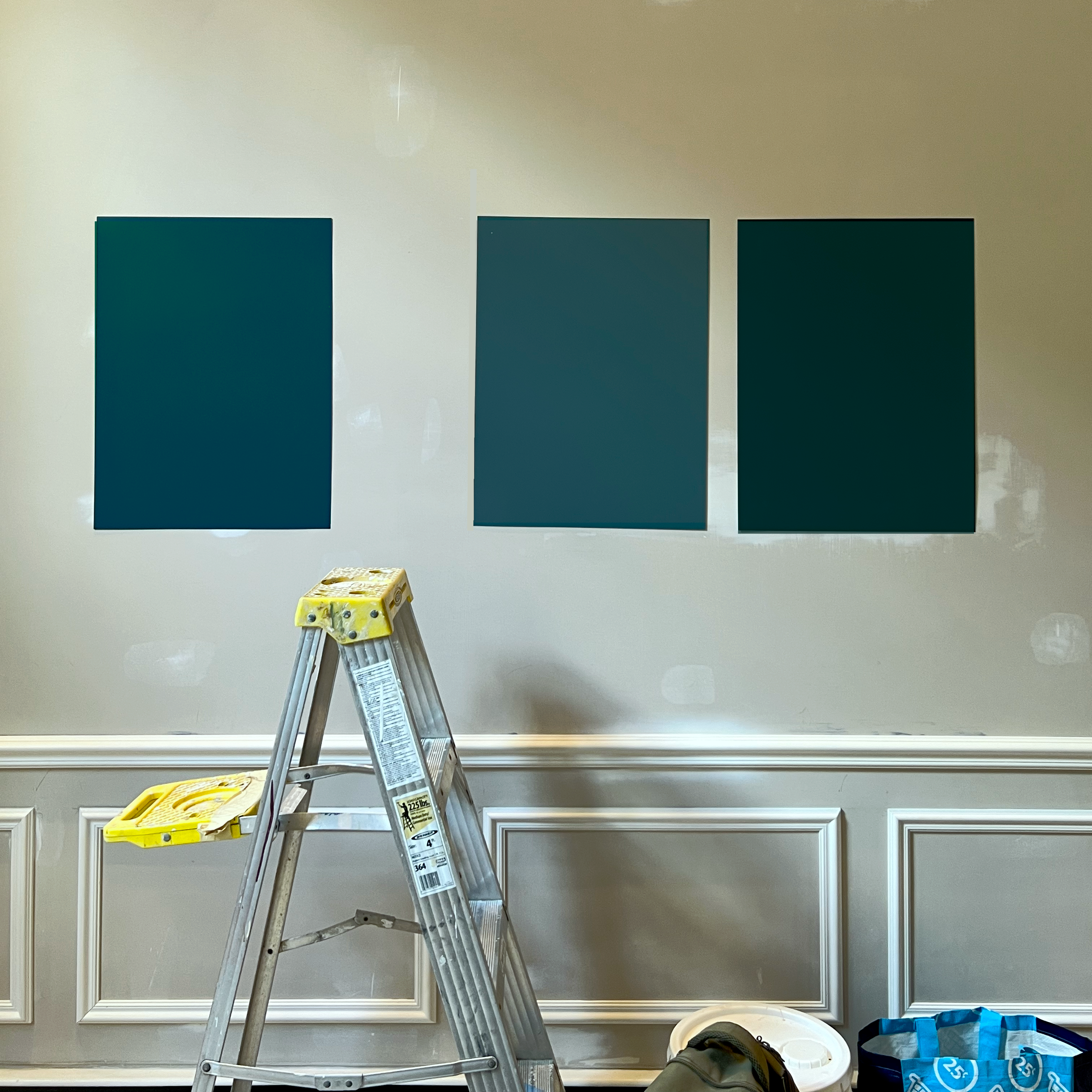 three Benjamin Moore dark teal paint colors