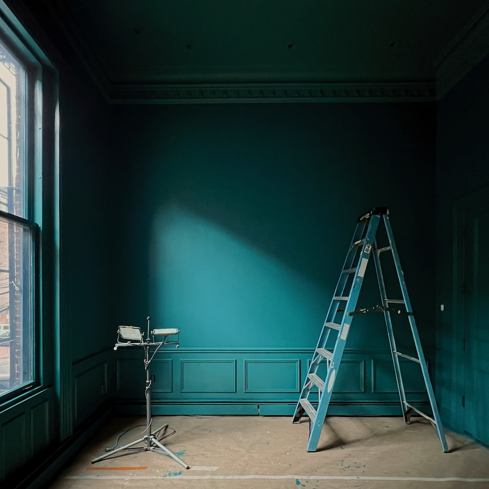 Benjamin Moore North Sea Green - freshly painted den