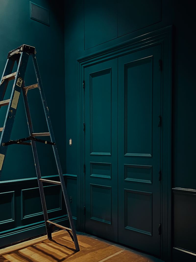 teal, deep paint color at night