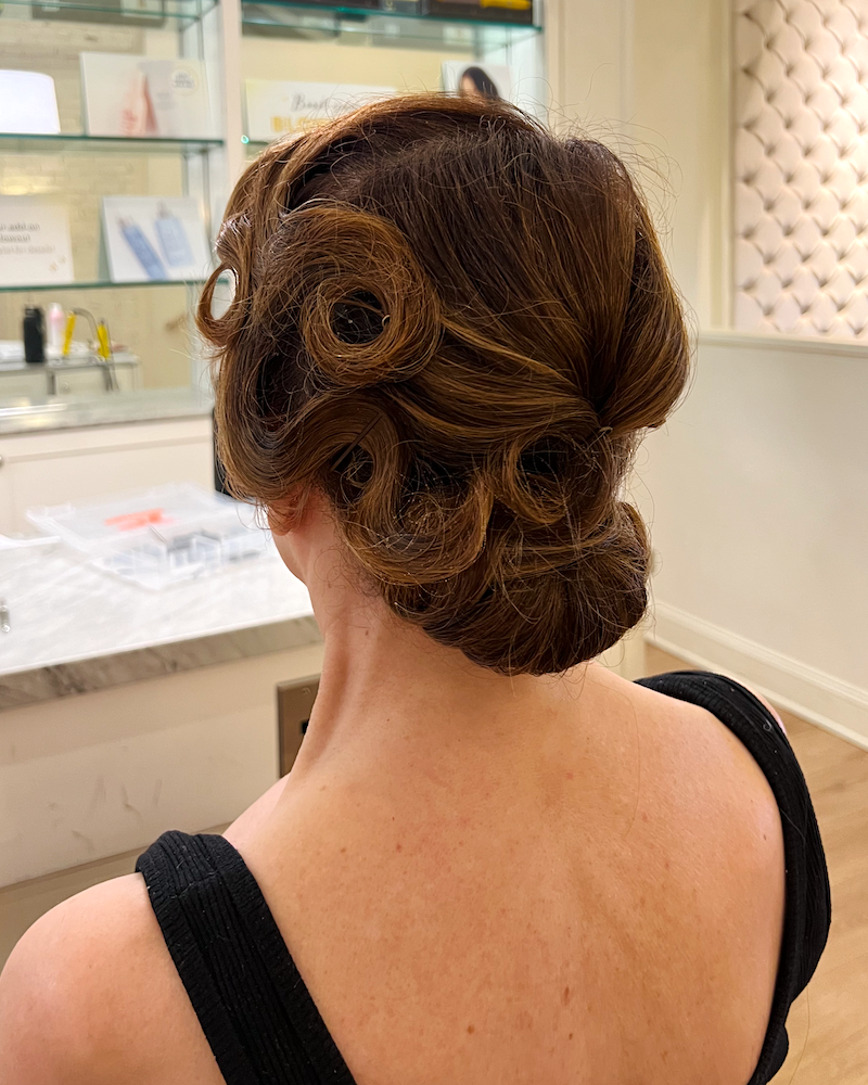 back of hair 1920s finger waves and chignon.