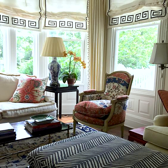 Meg Braff - Roman shades with greek key trim