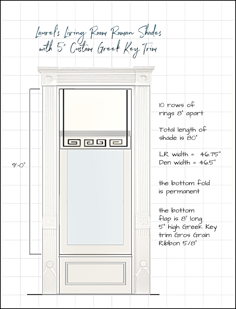 My living room Roman Shade schematic - shade up 5_ Greek Key Trim