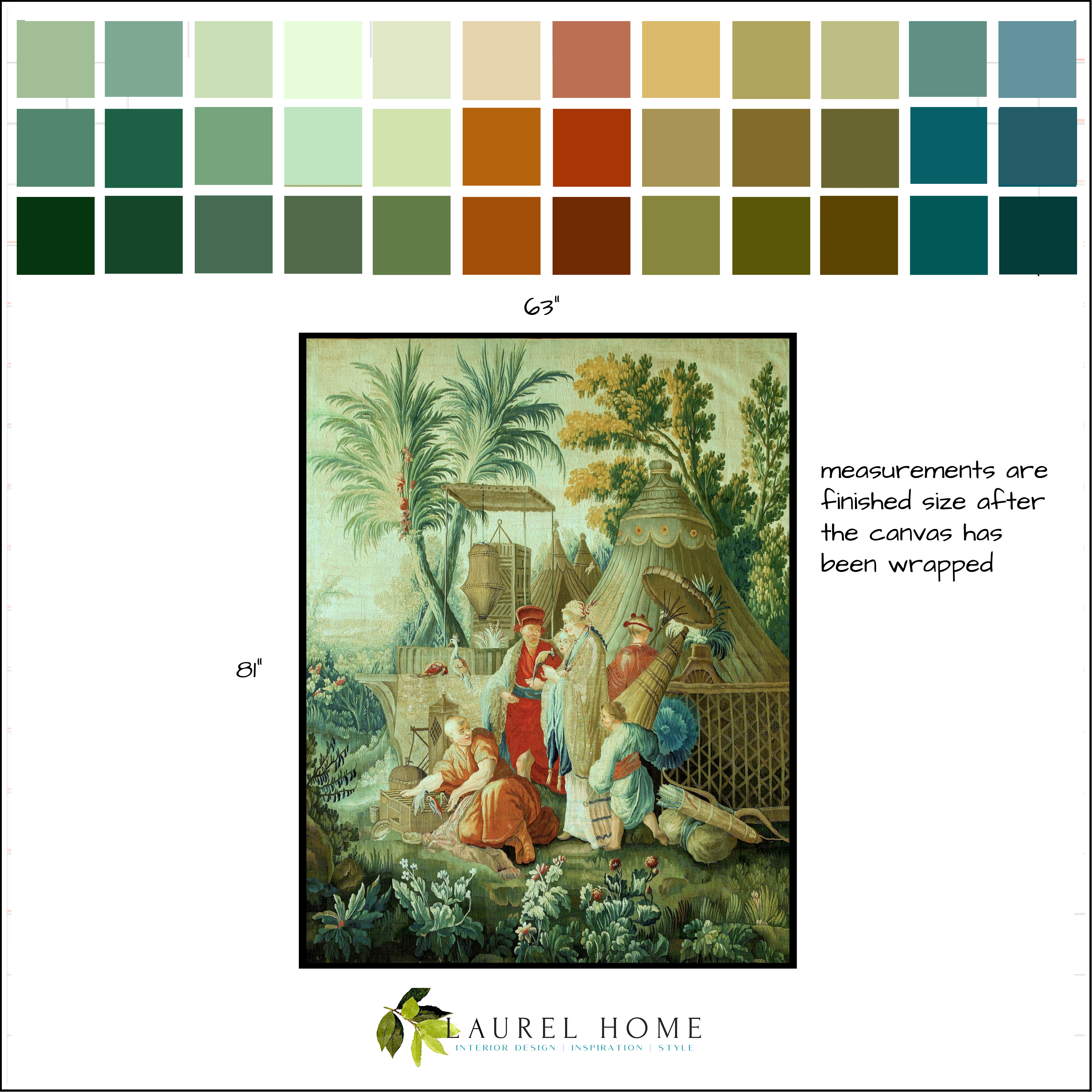 Foire Chinoise Boucher - Romantic English tapestry recolored with color key