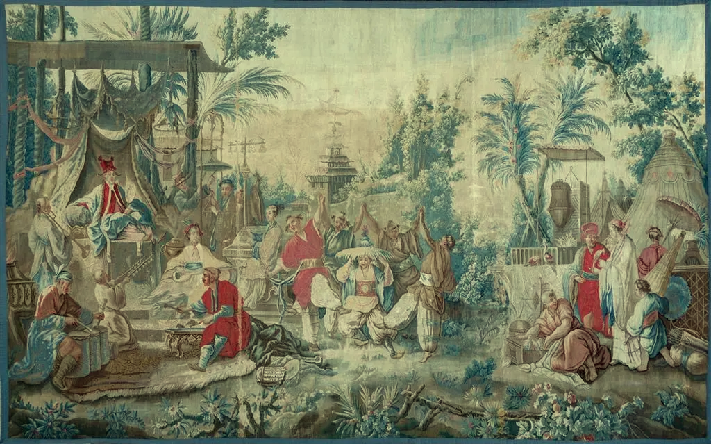 Francois Boucher - 18th c. Tapestry-Louis XV - Le Danse Chinoise - The Chinese Dance - Mostly full tapestry