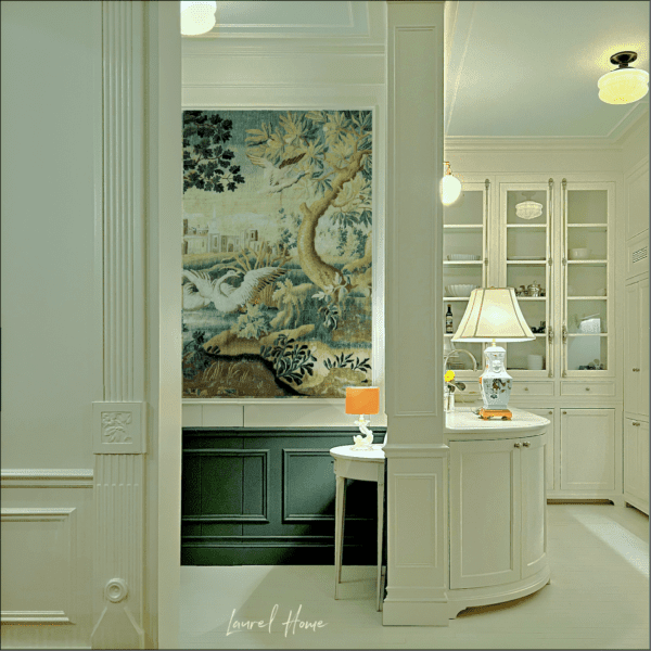 entry-kitchen with lamps with Romantic English Mural reversed