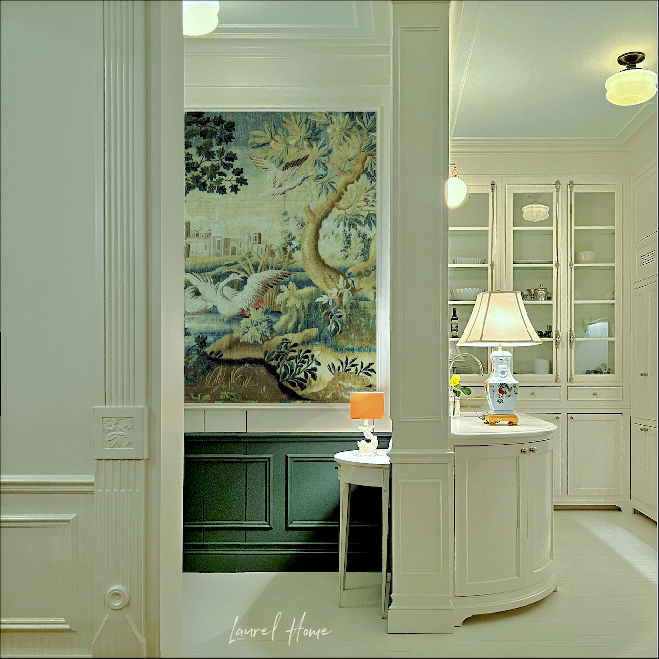 entry-kitchen with lamps with Romantic English wall covering Mural reversed