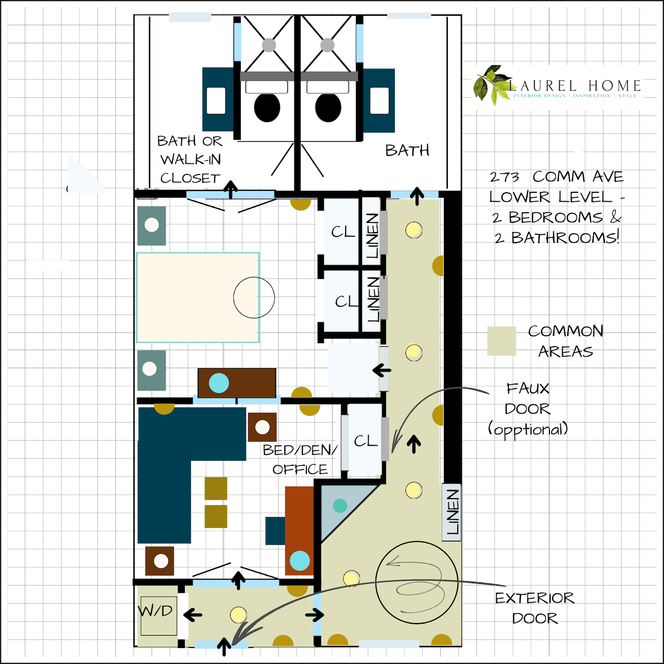 lower level 1 bedroom condo 273 Comm Ave Flex Space - 2 bedrooms - 2 bathrooms