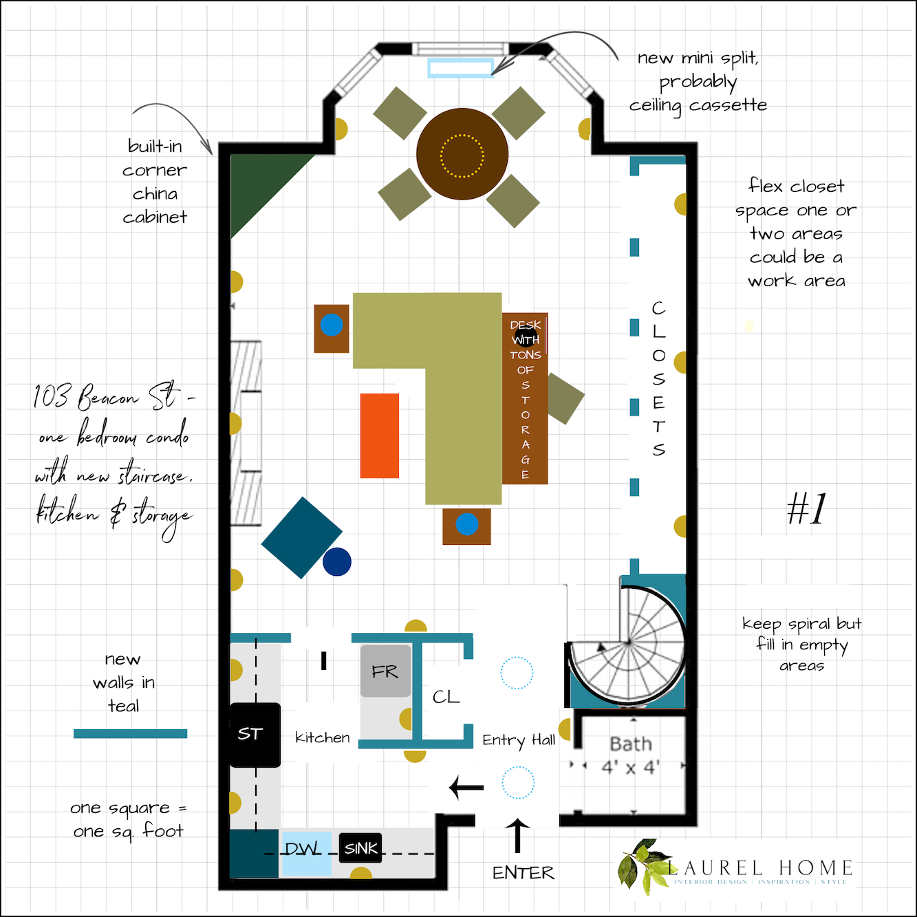 103 Beacon St one-bedroom condo -upstairs plan #1