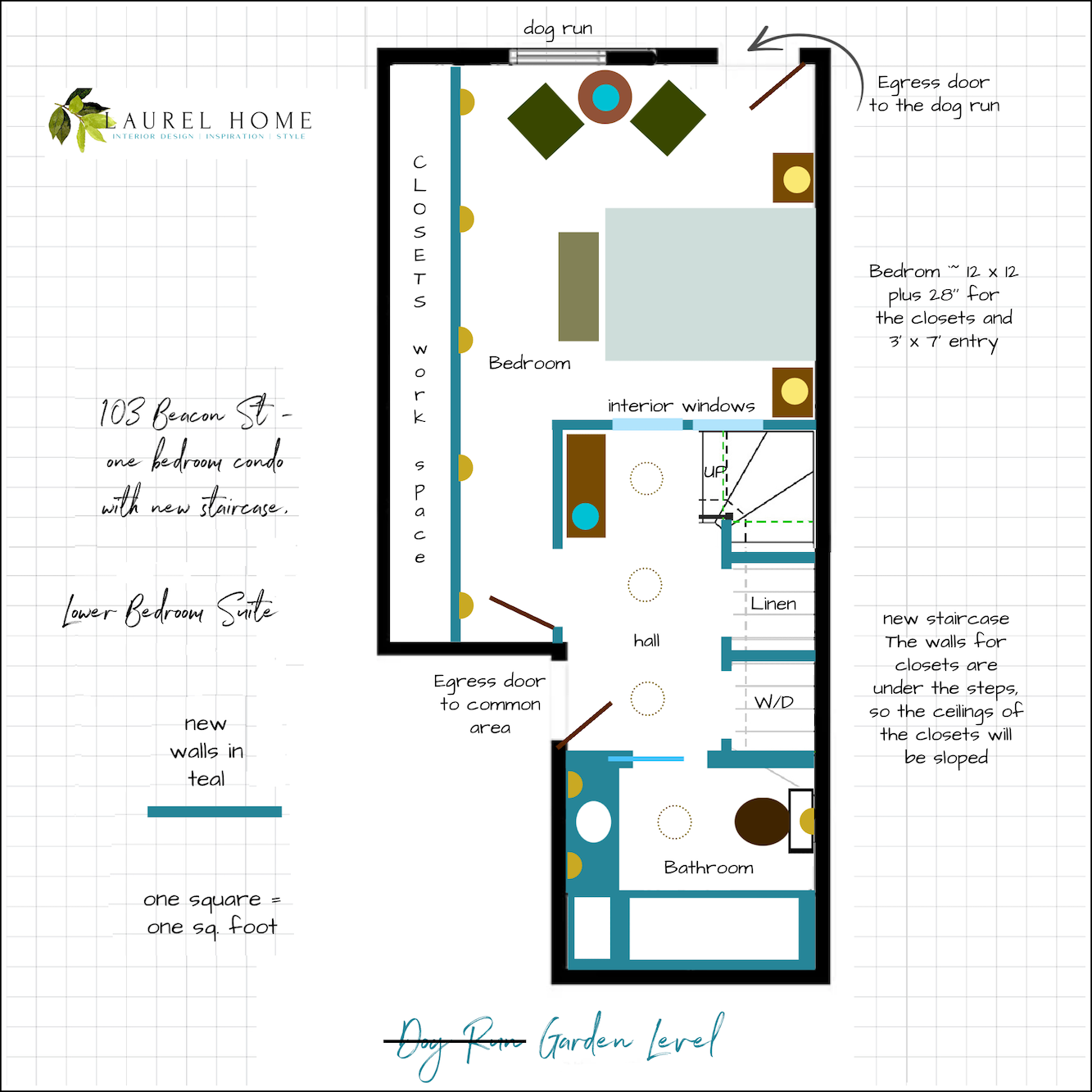 Lower Level 103 Beacon with a new staircase, bathroom, and tons of storage