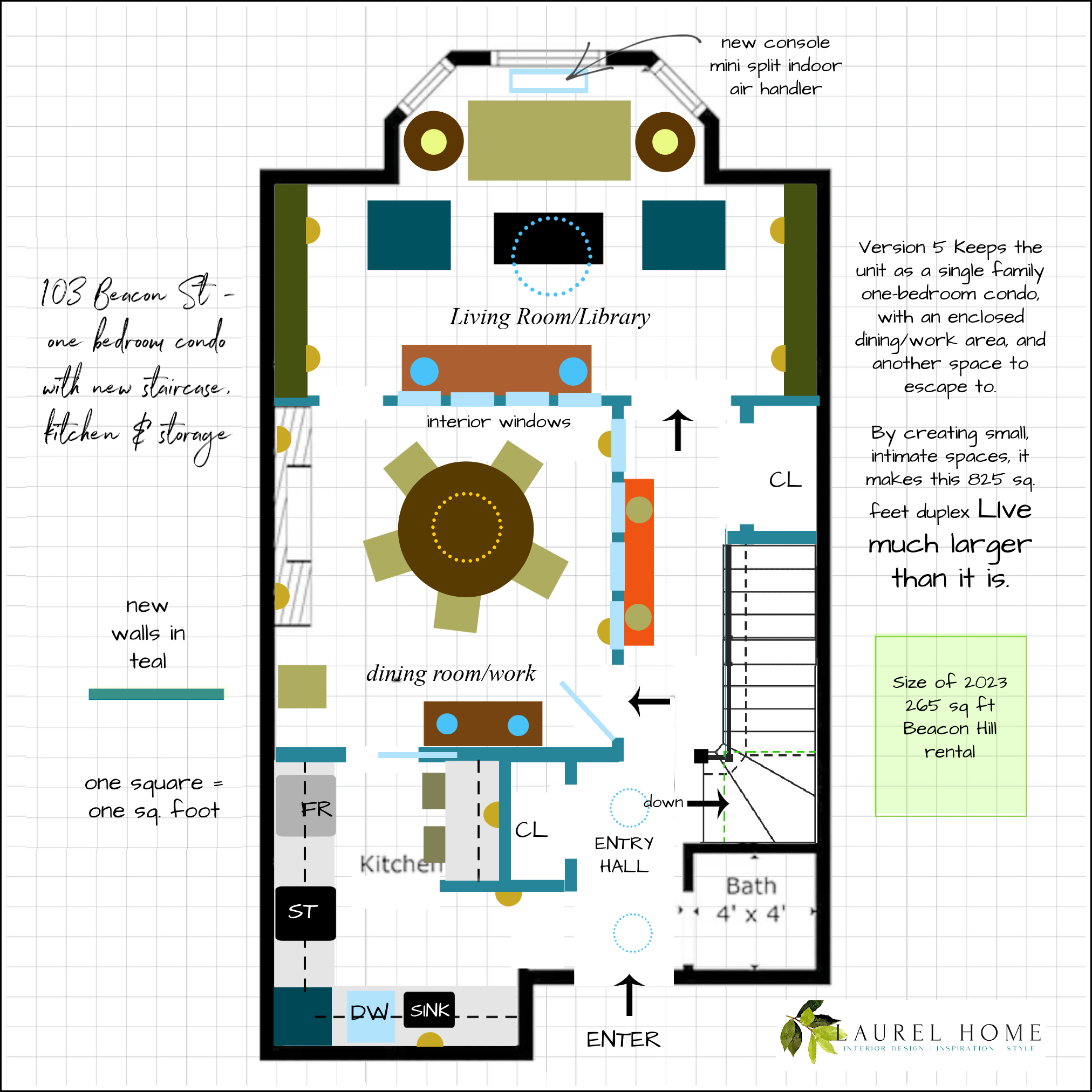 One-bedroom condo + separate dining room - charming hallway- new staircase