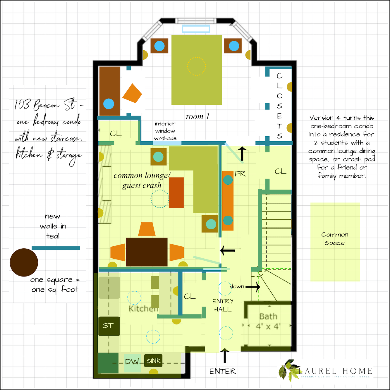 Roommate sitch upstairs one bedroom + common spaces version 4