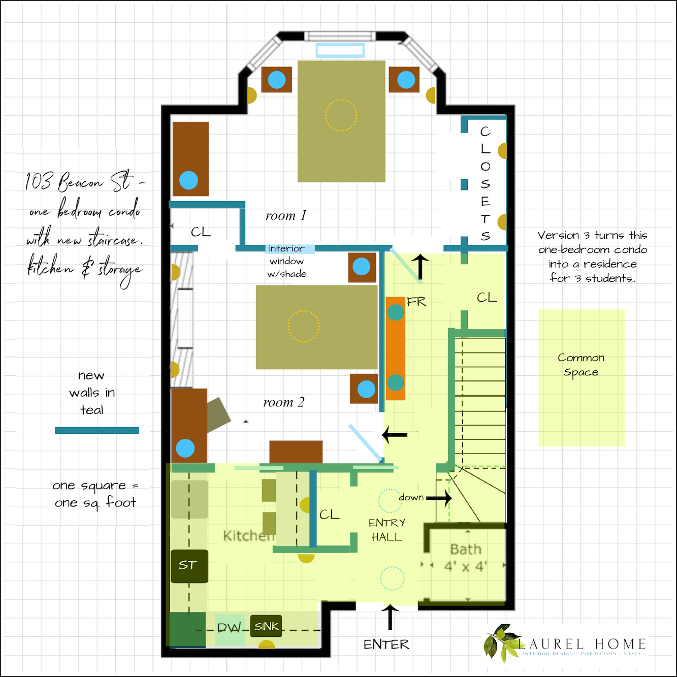 Roommate sitch upstairs two bedrooms + common spaces - for one-bedroom condo