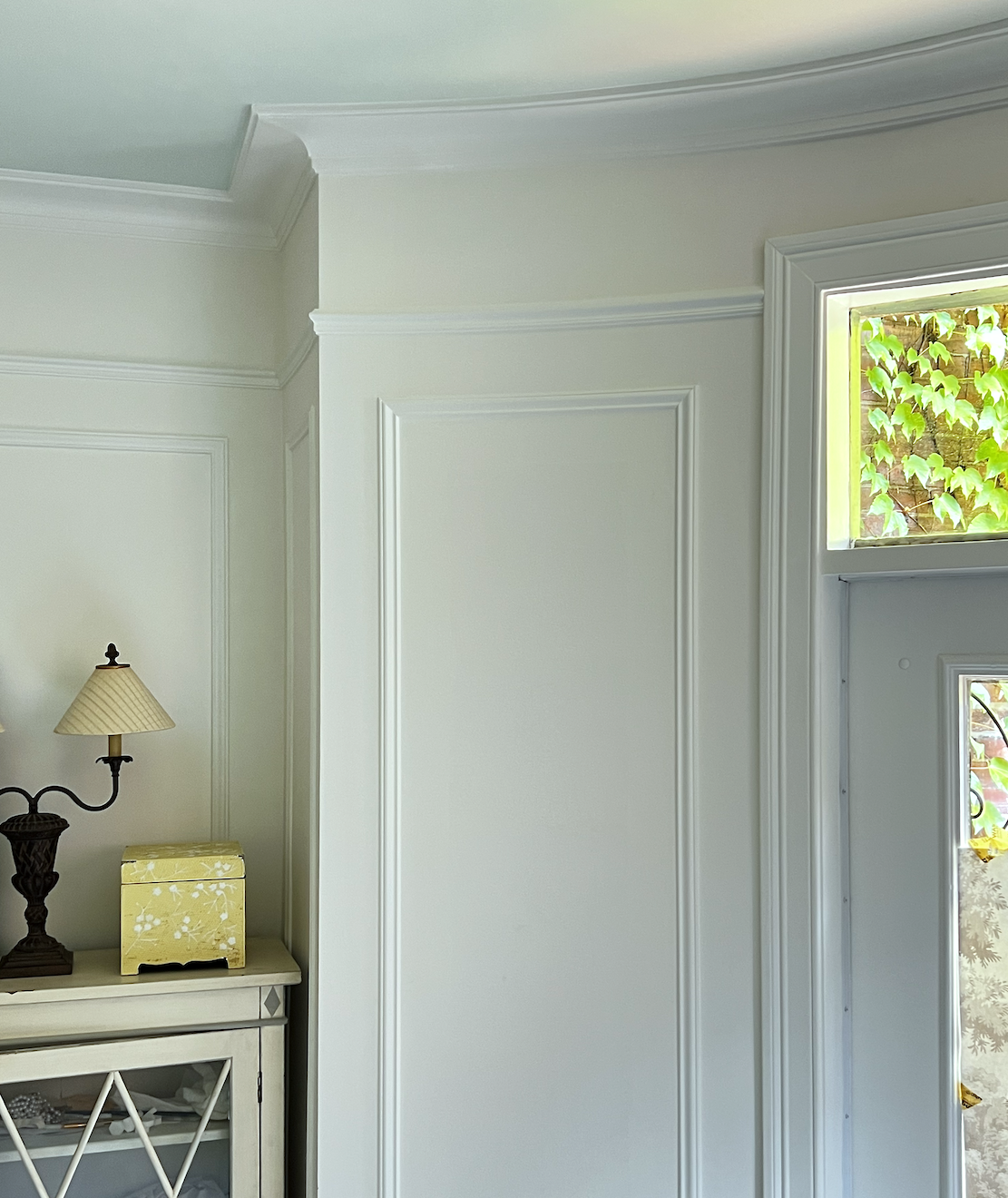 Primary bedroom crown, picture rail panel mouldings