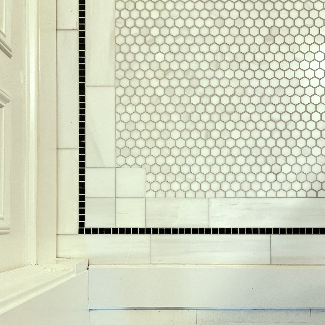 bathroom floor tile corner 