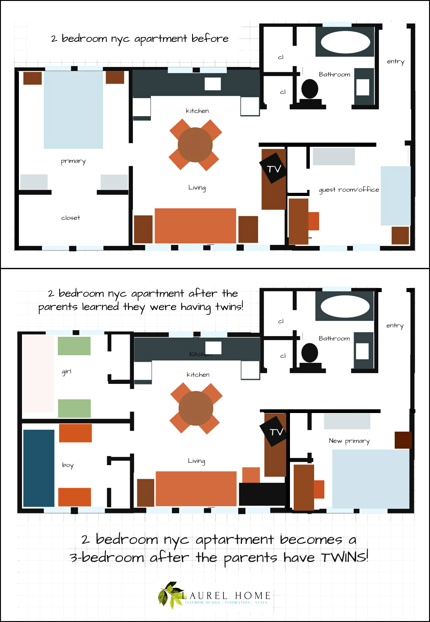 before & after 2 bedroom nyc apartment becomes a 2 bedroom home