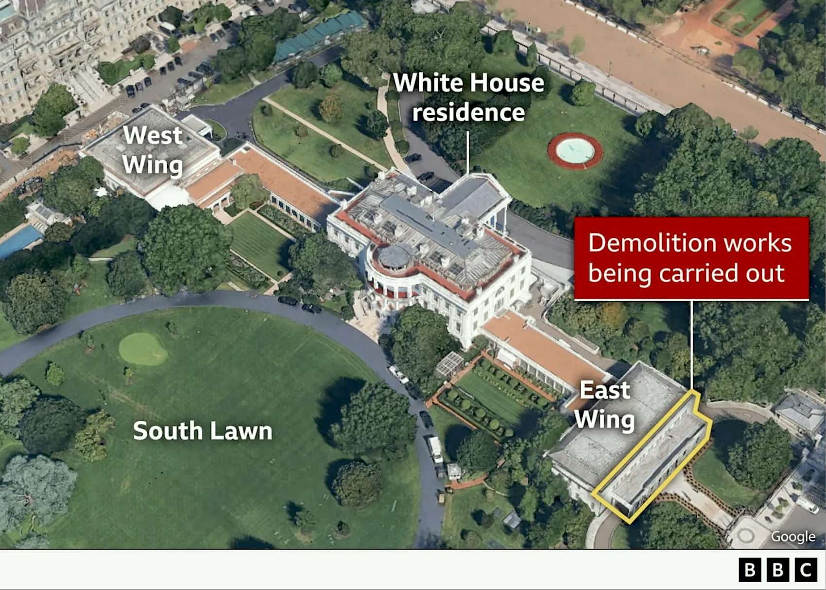BBC bird's eye view white house before demolition
