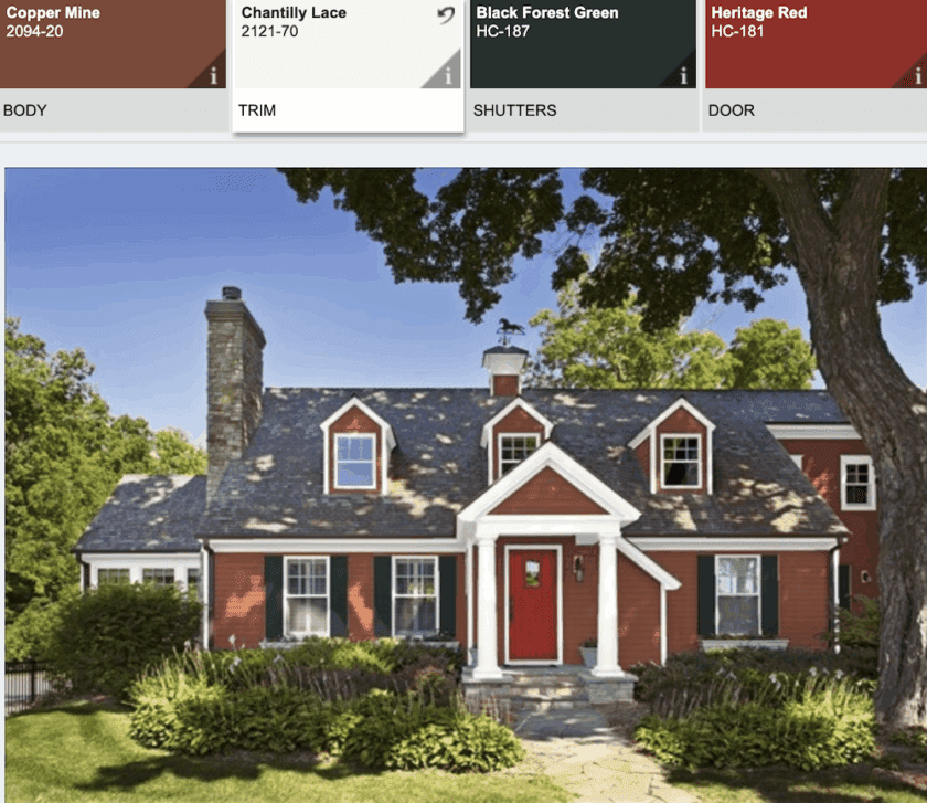 Benjamin Moore Chantilly Lace trim with Heritage Red Door