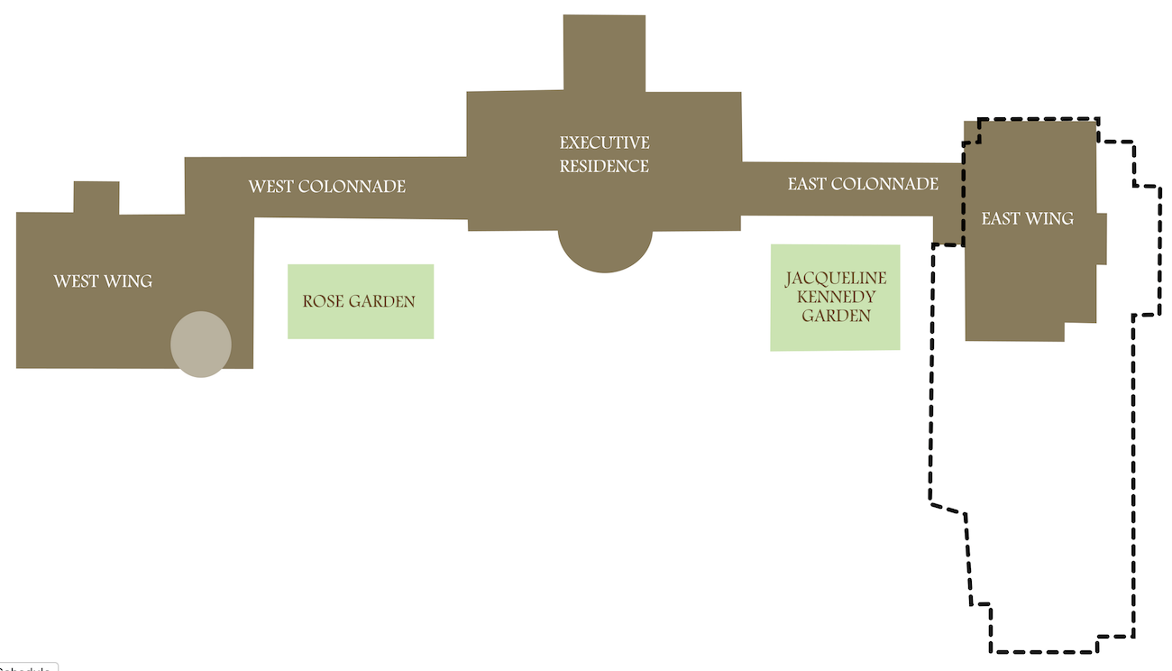 Wikipedia white house complex new wing superimposed over old east wing