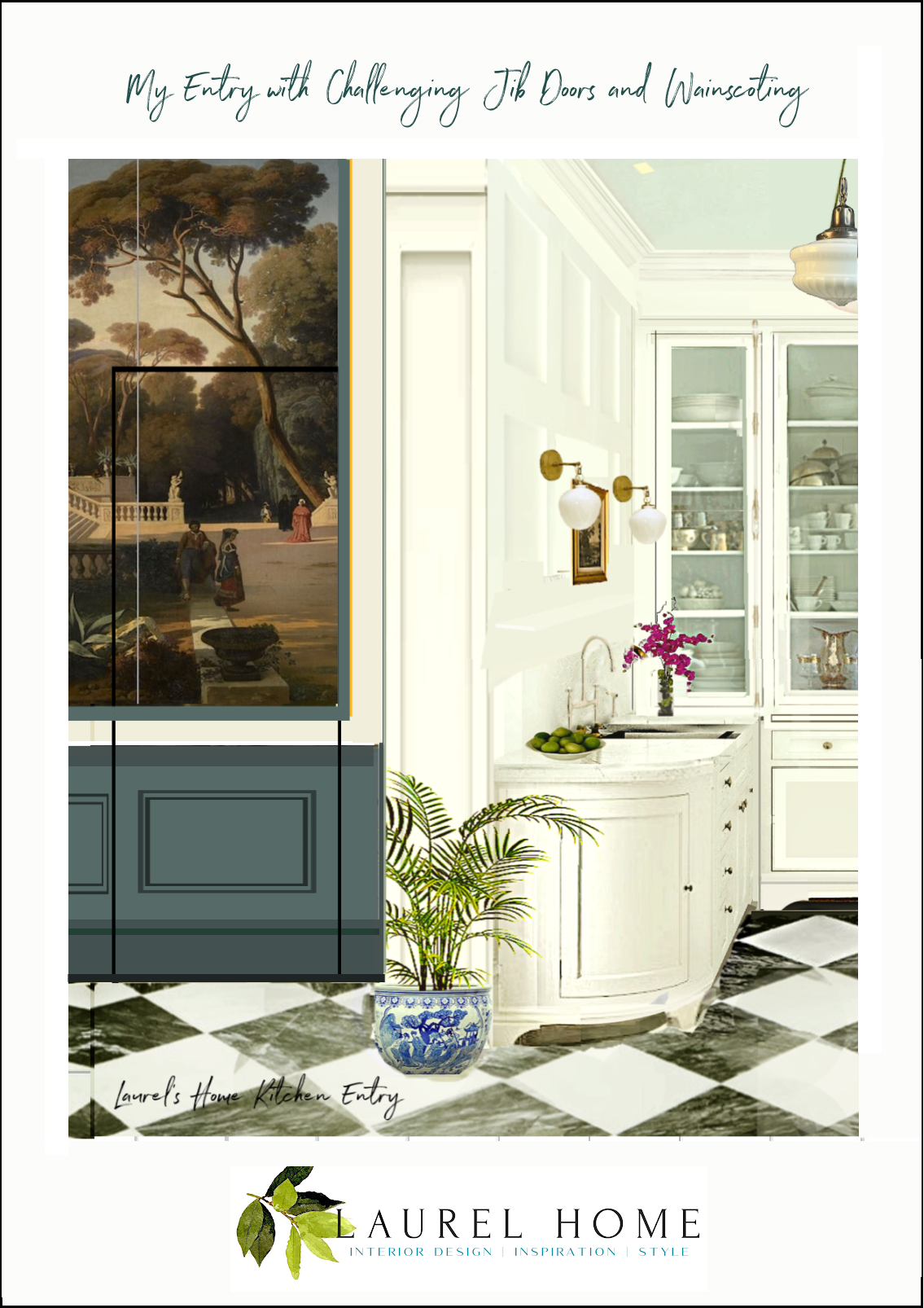 My Entry With Challenging Jib Doors and Wainscoting dark green panel frame