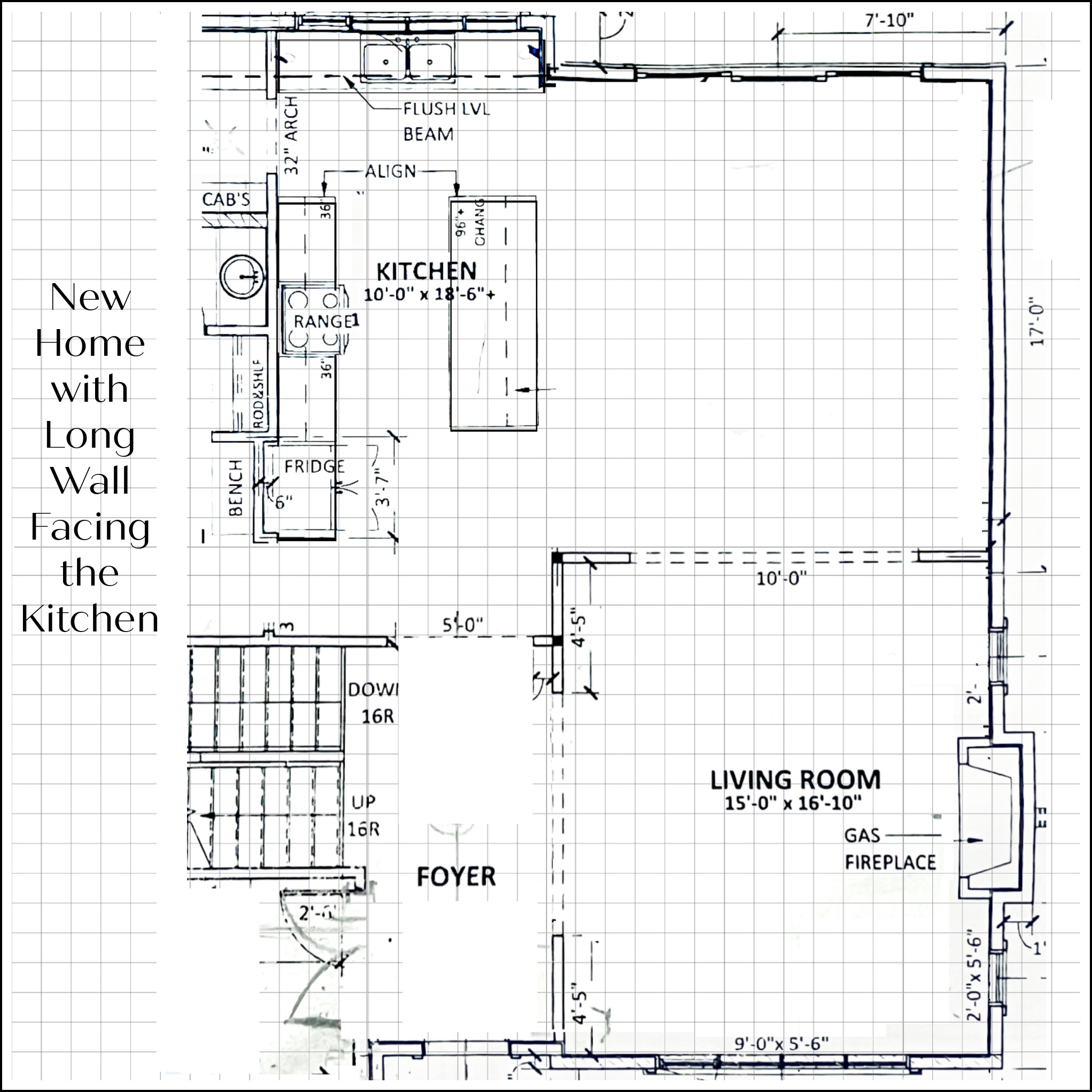 new home with long wall facing kitchen