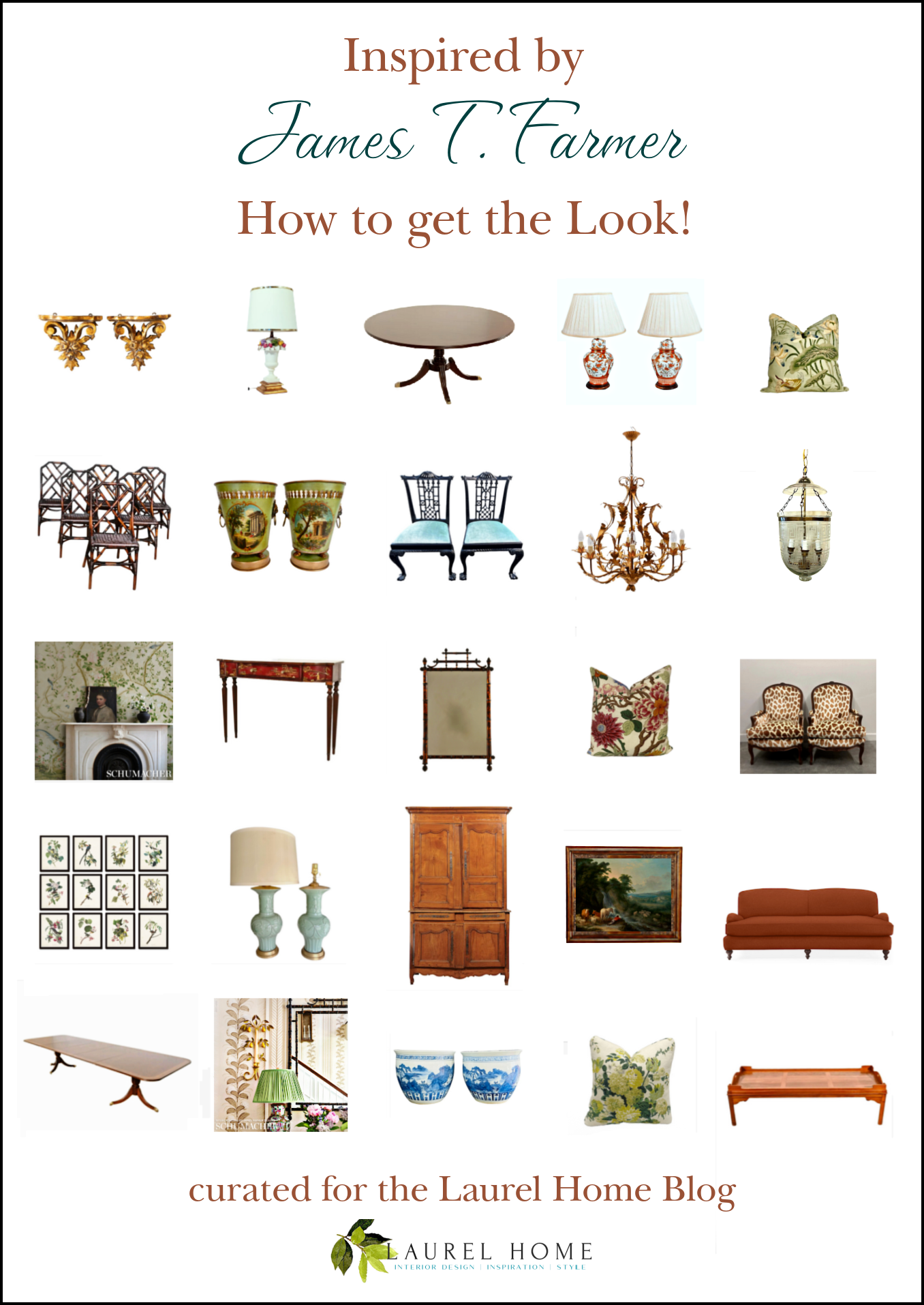 James T. Farmer - how to get the look- Created by Laurel Bern - This graphic only represents about a 1/6th of what is on the blog.