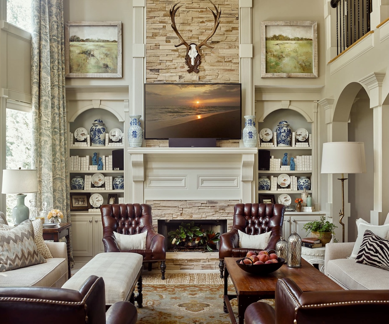 James T. Farmer double-height great room with excellent visuals to keep the space grounded
