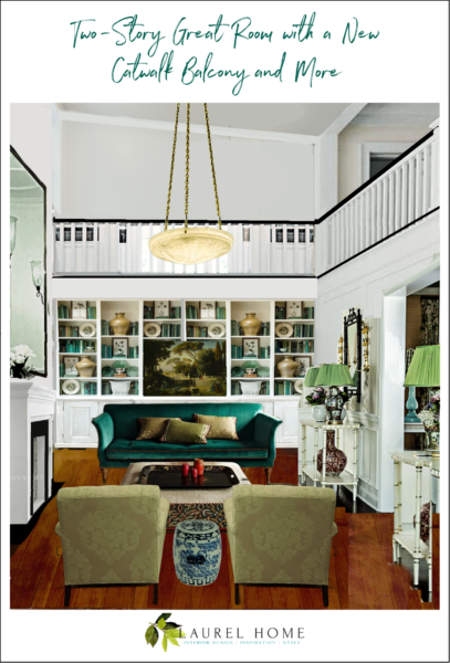 Renovated two-story great room with catwalk