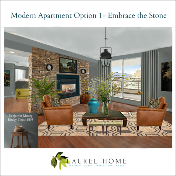 Modern Apartment Option 1 - Benjamin Moore Walls Rocky Coast Pale gray ceiling